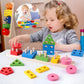 kids playing with Montessori toy shape stacking board 