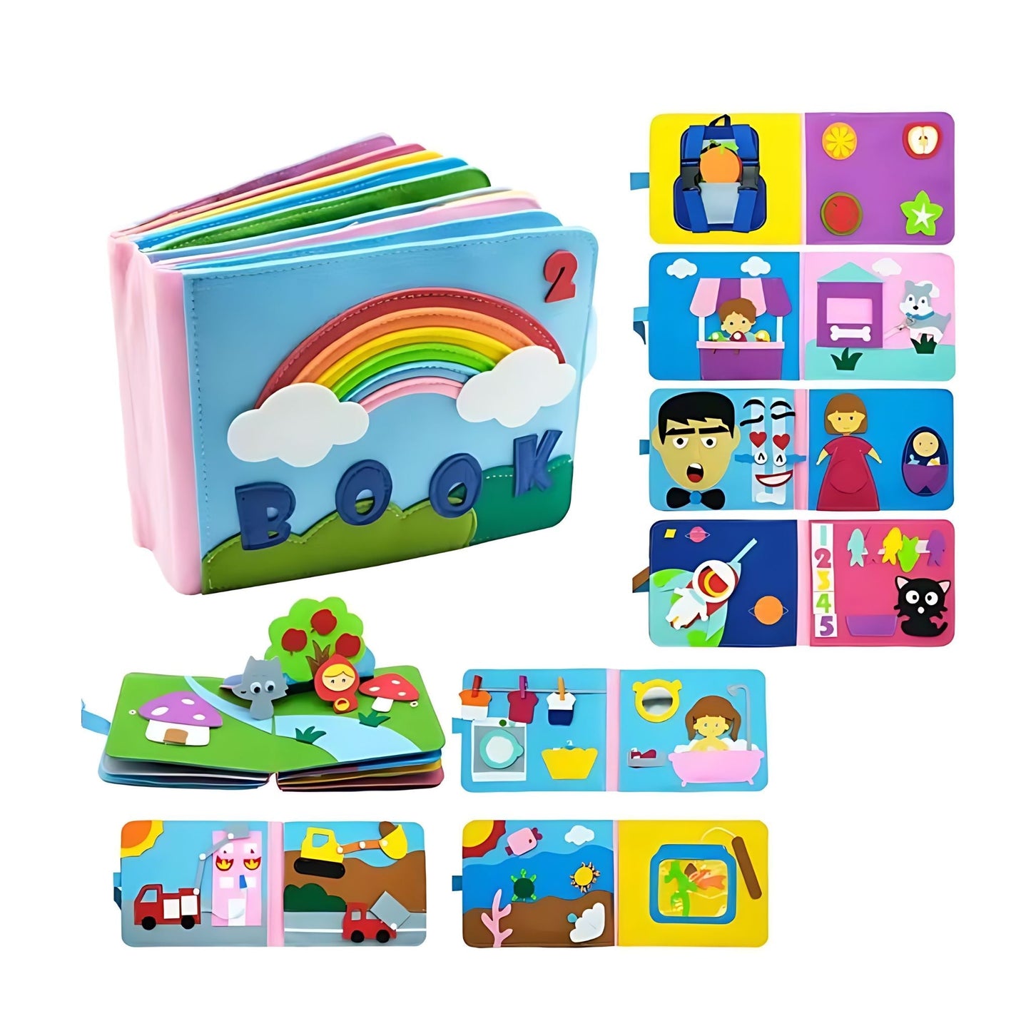 Different page of Monessori toy busy book