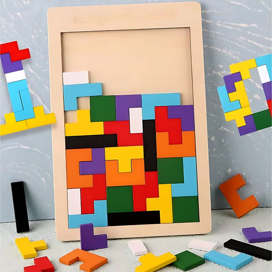 Montessori toy wooden Tetris puzzle for STEM learning and color recognition