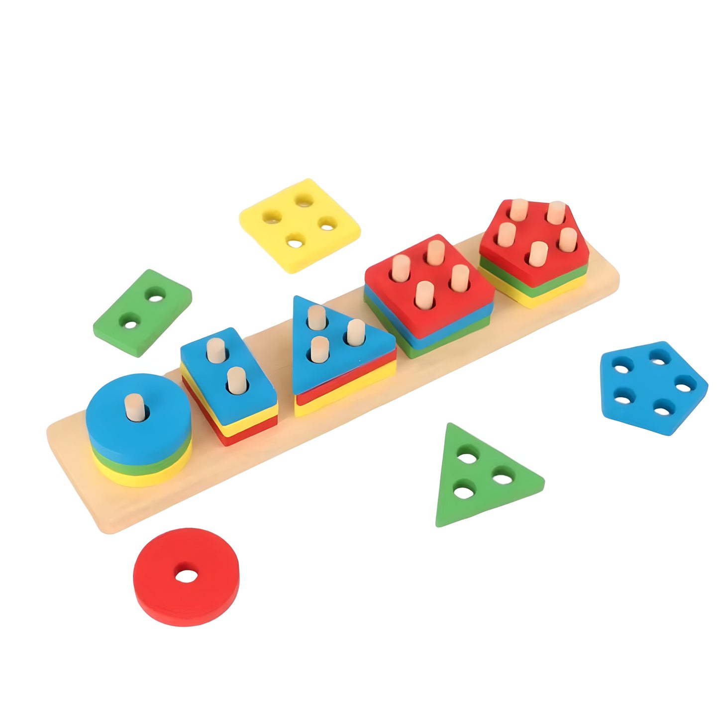 Montessori toy shape stacking board for STEM learning of shapes, colors, and counting skills