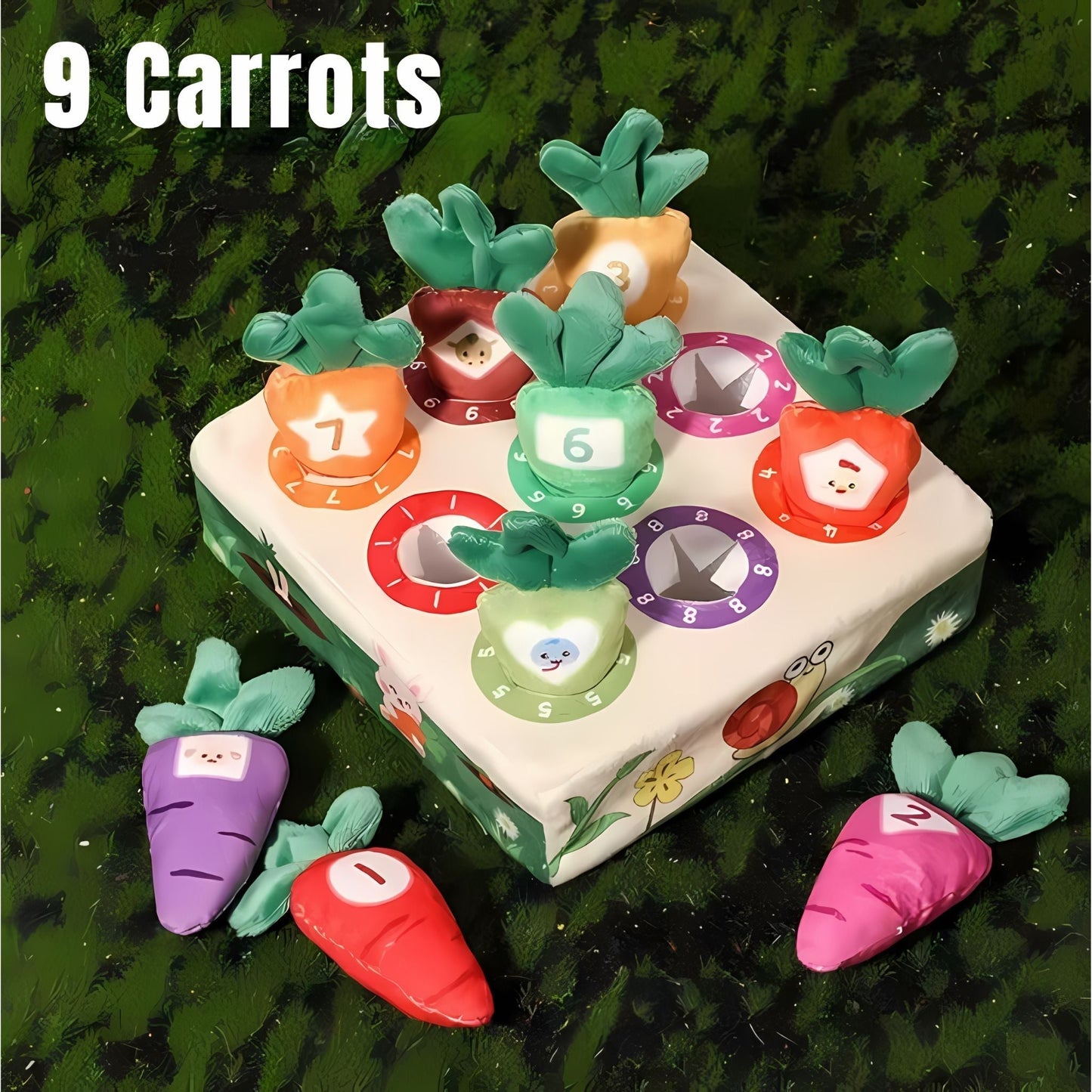 Montessori toy carrot harvest game with 6 carrots for number and color learning