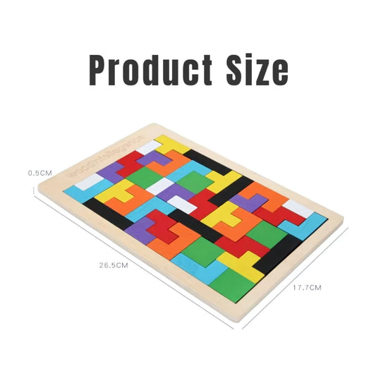 Montessori toy wooden Tetris puzzle with size display for early learning