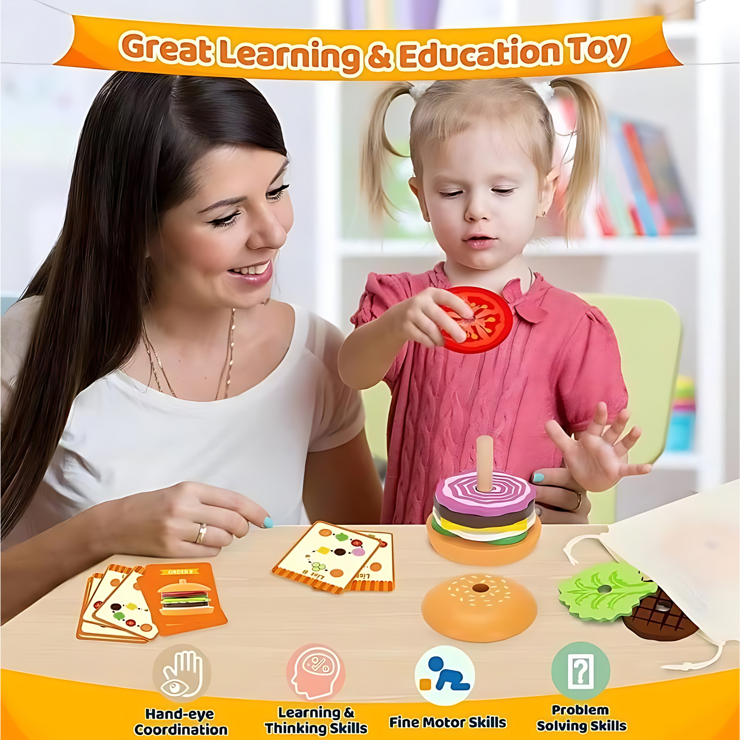 Montessori toy stacking hamburger playset Benefit