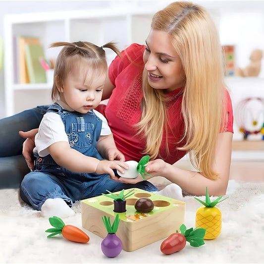 Montessori Toy: Wooden Vegetable & Fruits Shape Sorting Game for Kids! Contextual Image