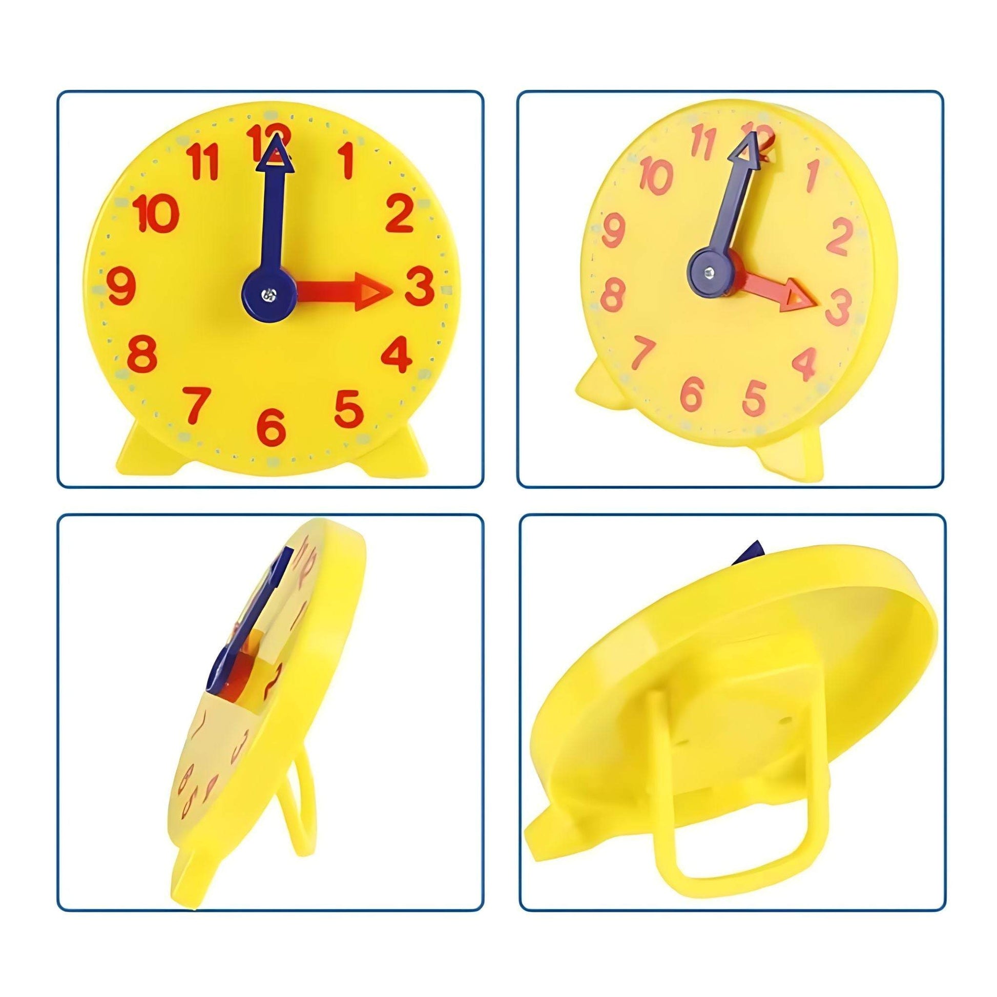 Montessori toy teaching yellow clock in different angle